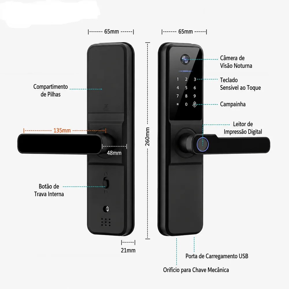 Imagem 3 de 5 do produto Fechadura Digital Inteligente Wi-fi Com Câmera Hd Visão Noturna Biometria Senha Cartão Rfid Ic App Tuya Smart