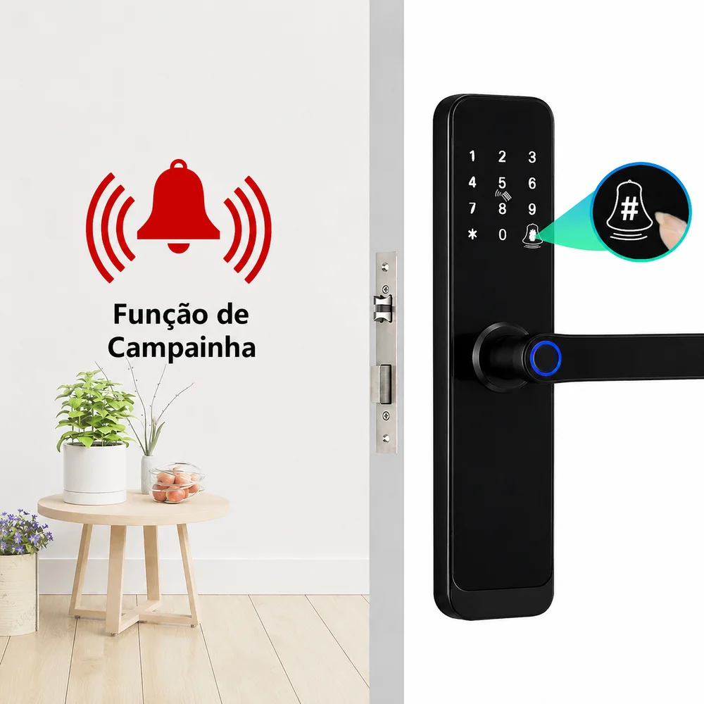 Imagem 4 de 5 do produto Fechadura Digital Inteligente Wi-fi Com Câmera Hd Visão Noturna Biometria Senha Cartão Rfid Ic App Tuya Smart