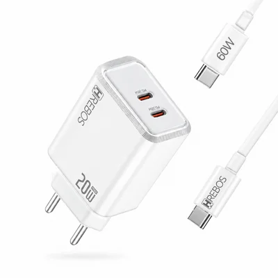 Kit Carregador Hrebos Axion Charge Crg-263cc 20w Pd Branco + Cabo Usb-c Para Usb-c 60w | Carregador Turbo Power Delivery