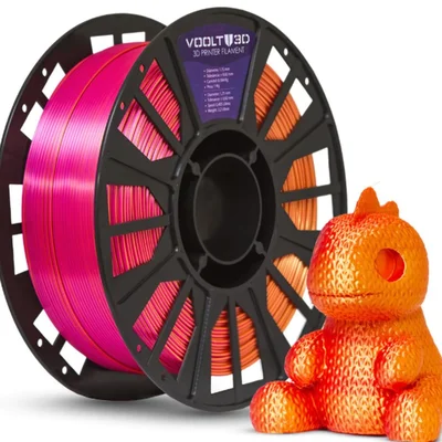 Filamento Impressora 3d Pla 1kg Tri Color Dourado Laranja Rosa Choque V-silk Voolt 3d