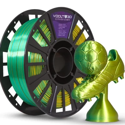 Filamento Impressora 3d Pla 1kg Duo Color Shadow Dourado Com Verde V-silk Voolt 3d