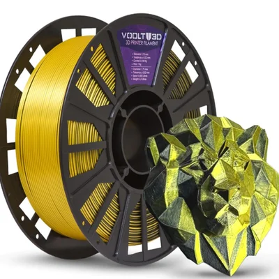 Filamento Impressora 3d Pla 1kg Duo Color Shadow Dourado Com Preto V-silk Voolt 3d