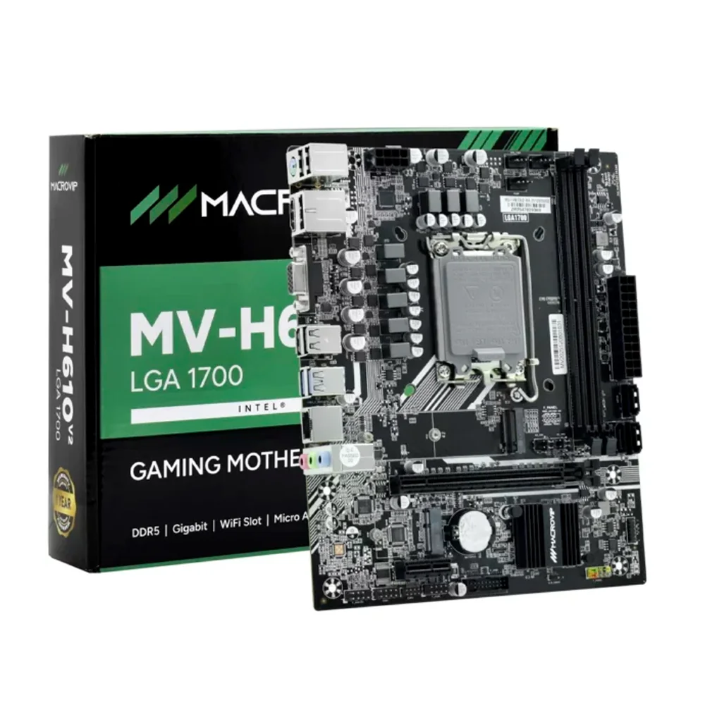 Placa Mae Intel 1700 H610 M.2 2xDDR5 Dp/hdmi/vga Mv-h610v2 Macrovip Placa Mae Intel 1700 H610 M.2 2xDDR5 Dp/hdmi/vga Mv-h610v2 Macrovip