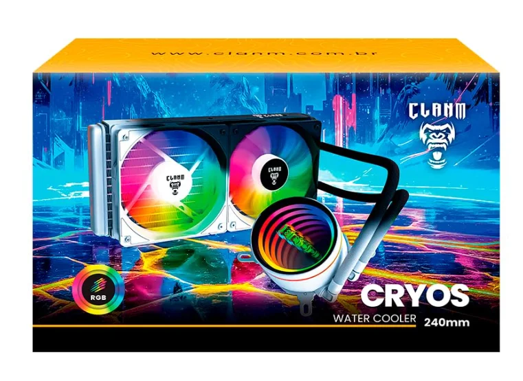 Water Cooler 240mm RGB Clanm Cryos Night Preto Para Intel E Amd Water Cooler 240mm RGB Clanm Cryos Night Preto Para Intel E Amd