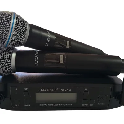 Microfone Tavosop Profissional Glxd4 Uhf Sem Fio Duplo Cardióide - Cápsula Beta 58a - Recarregável