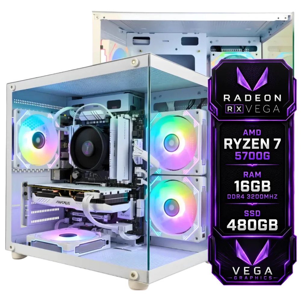Gamer 1 - Ryzen 5700g, SSD 480GB, 16gb + Wifi - Aquario Branco