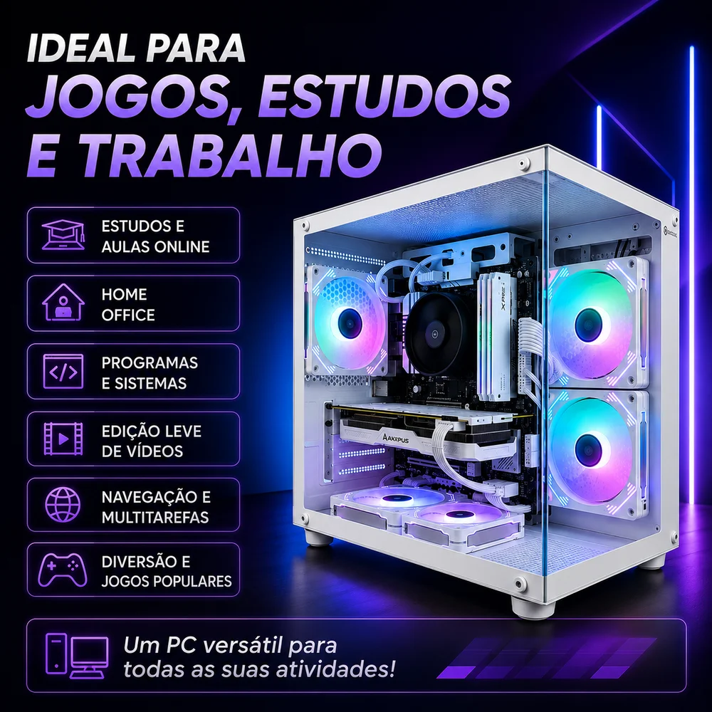 Gamer 1 - Ryzen 5700g, SSD 480GB, 16gb + Wifi - Aquario Branco - view 2
