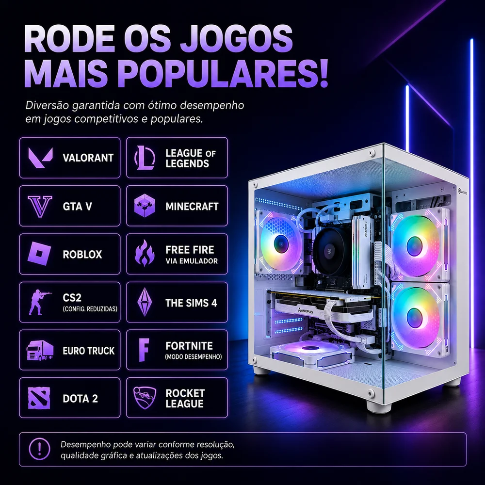 Gamer 1 - Ryzen 5700g, SSD 480GB, 16gb + Wifi - Aquario Branco - view 3