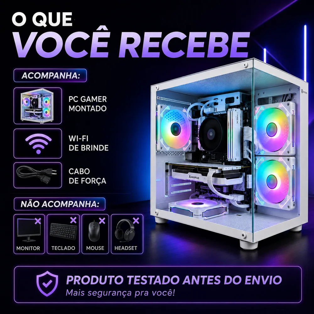Gamer 1 - Ryzen 5700g, SSD 480GB, 16gb + Wifi - Aquario Branco - view 4