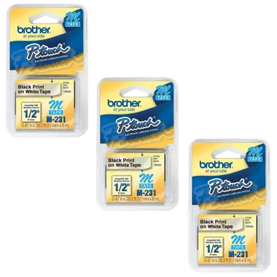 Fita Brother M-231 Preto Sobre Branco Kit | Brother Pt-65 Brother Pt-70 3 Und