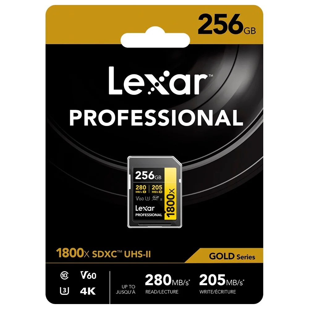 Cartão De Memória Lexar Professional Gold Series 1800x Lsd1800256g Sdxc 256gb Uhs-ii U3 V60 4k Full Hd Leitura 280mb/s Profissional