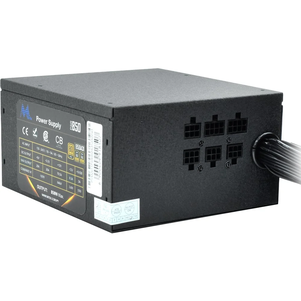 Imagem 3 de 3 do produto Fonte De Alimentação Mtek Psr850a31 850w Atx Semi Modular 80 Plus Gold Atx 3.1 PC Gamer Bivolt Silenciosa