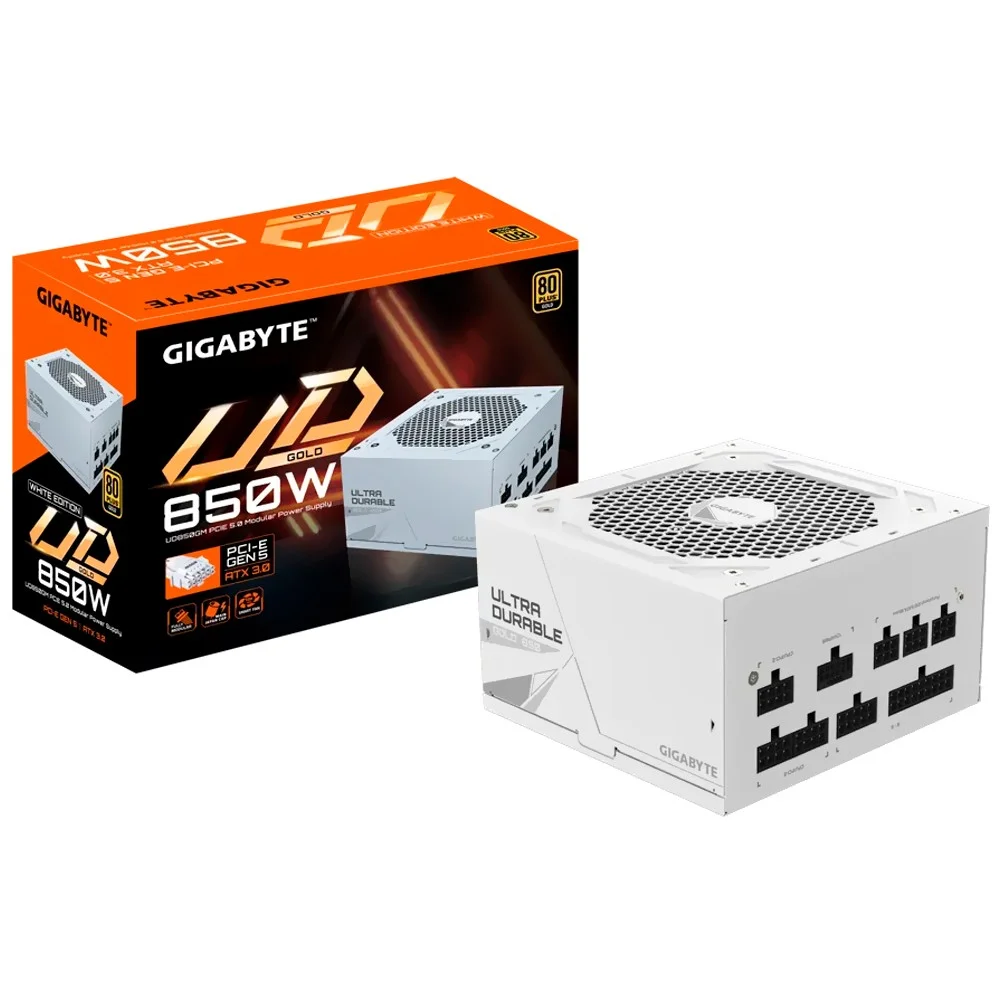 Fonte De Alimentação Gigabyte Gp-ud850gm Pg5w 850w Atx Modular 80 Plus Gold PCie 5.0 12vhpwr Branca Bivolt