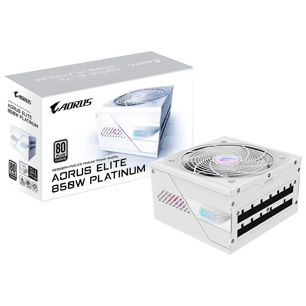 Fonte De Alimentação Gigabyte Aorus Elite Gp-ae850pm Pg5 Ice 850w Atx 3.1 / Modular / 80 Plus Platinum / Bivolt