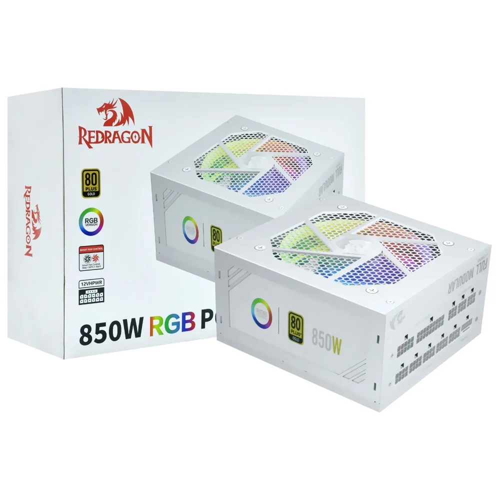 Imagem 2 de 3 do produto Fonte De Alimentação Redragon Gc-ps007w-1 850w Atx Modular 80 Plus Gold Pfc Ativo Branco Silenciosa