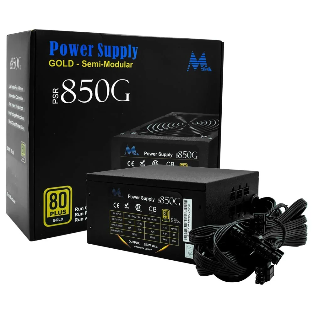 Fonte De Alimentação Mtek Psr-850g 850w Atx Semi Modular 80 Plus Gold Pfc Ativo Silenciosa Bivolt PC Gamer