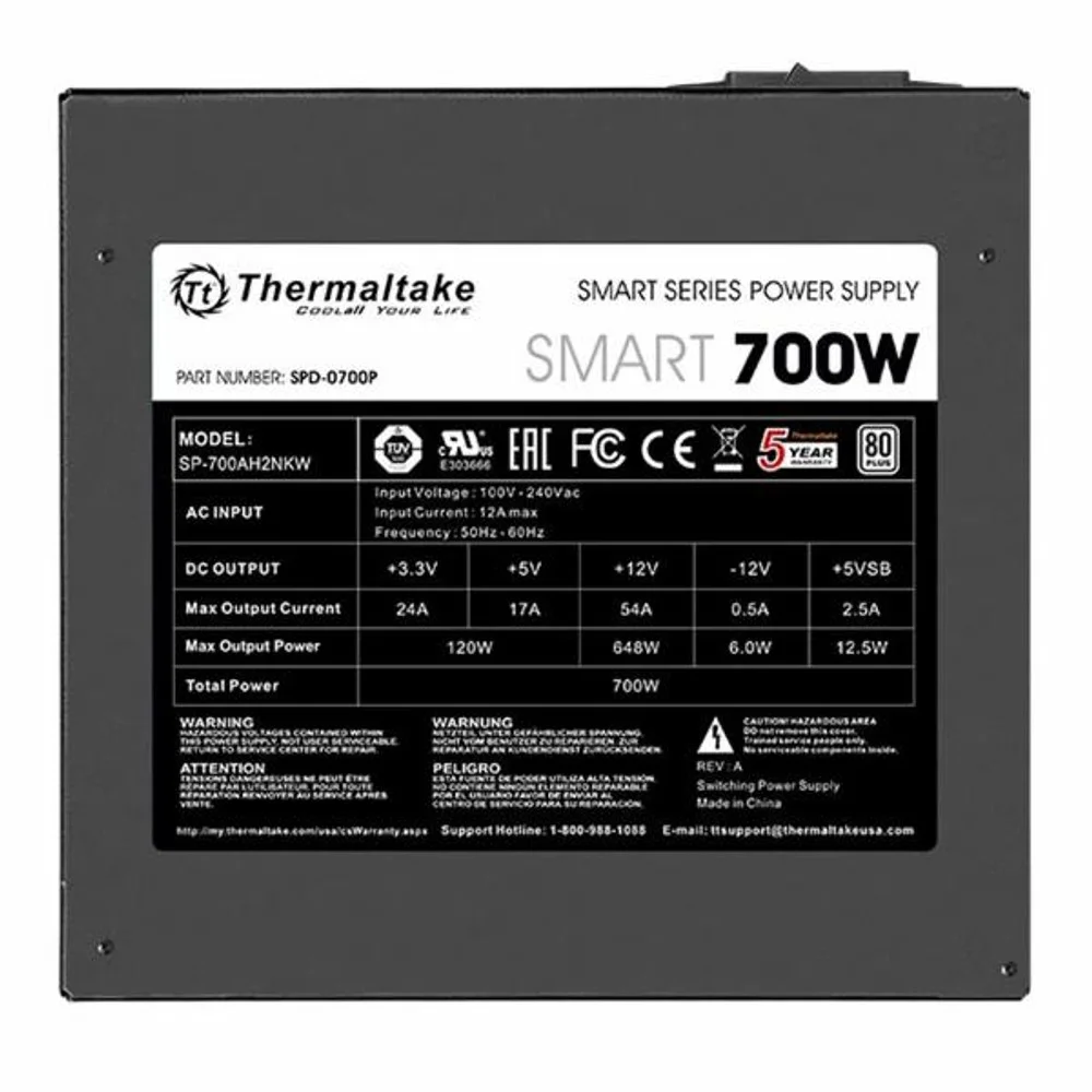 Imagem 2 de 3 do produto Fonte De Alimentação Thermaltake Smart Series Spd-0700p 700w Atx Não Modular 80 Plus White Bivolt Silenciosa Para PC Gamer