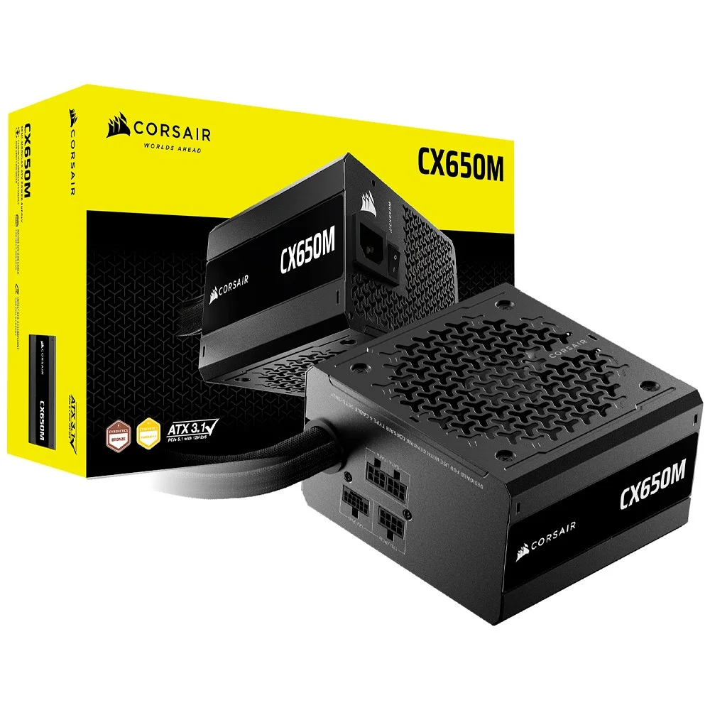Fonte De Alimentação Corsair Cx650m 650w Cp-9020310-br Atx Semi Modular Cybenetics Bronze Pfc Ativo Silenciosa Preto