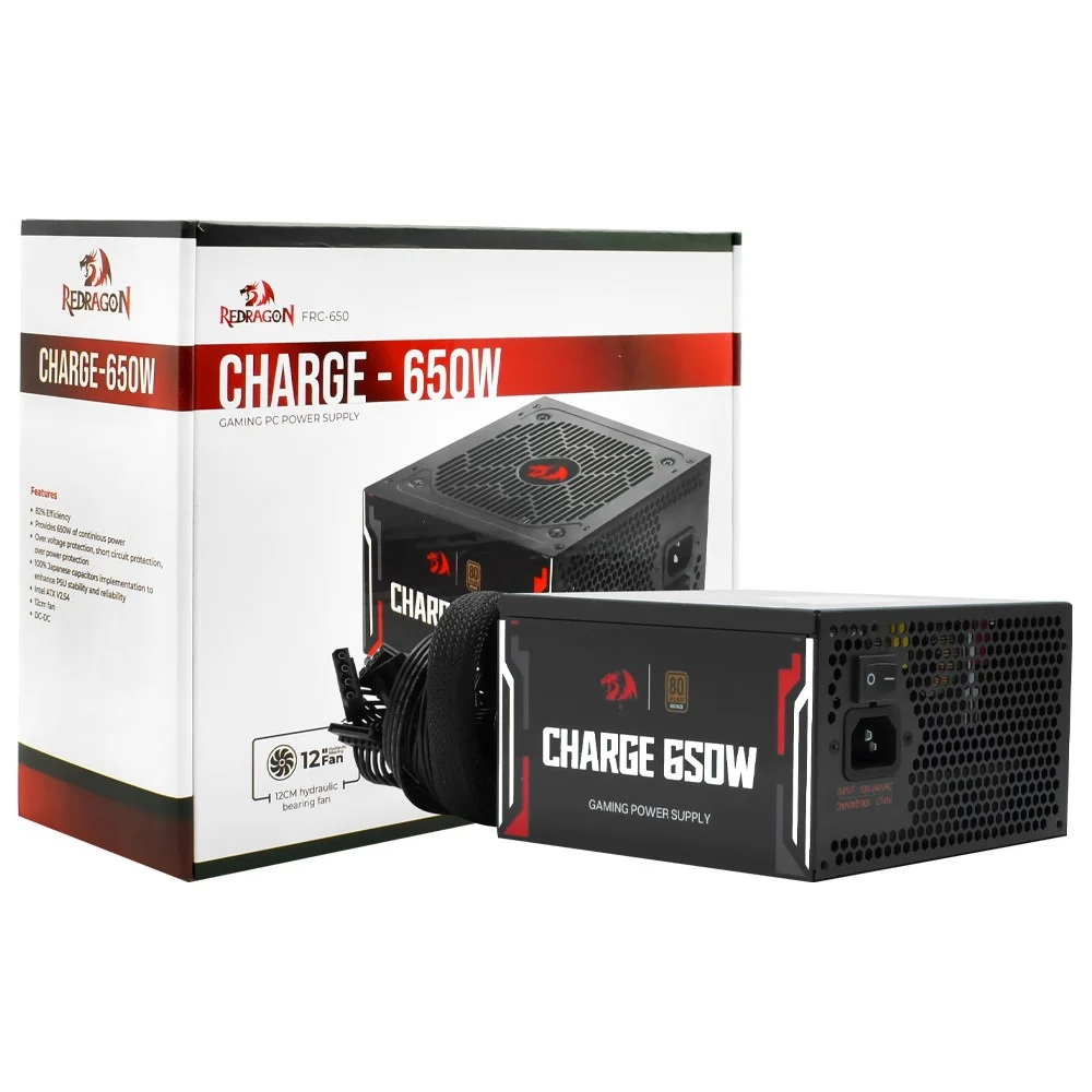 Imagem 3 de 3 do produto Fonte De Alimentação Redragon Charge Frc-650 650w Atx Não Modular 80 Plus Bronze Atx V2.54 Silenciosa Preto