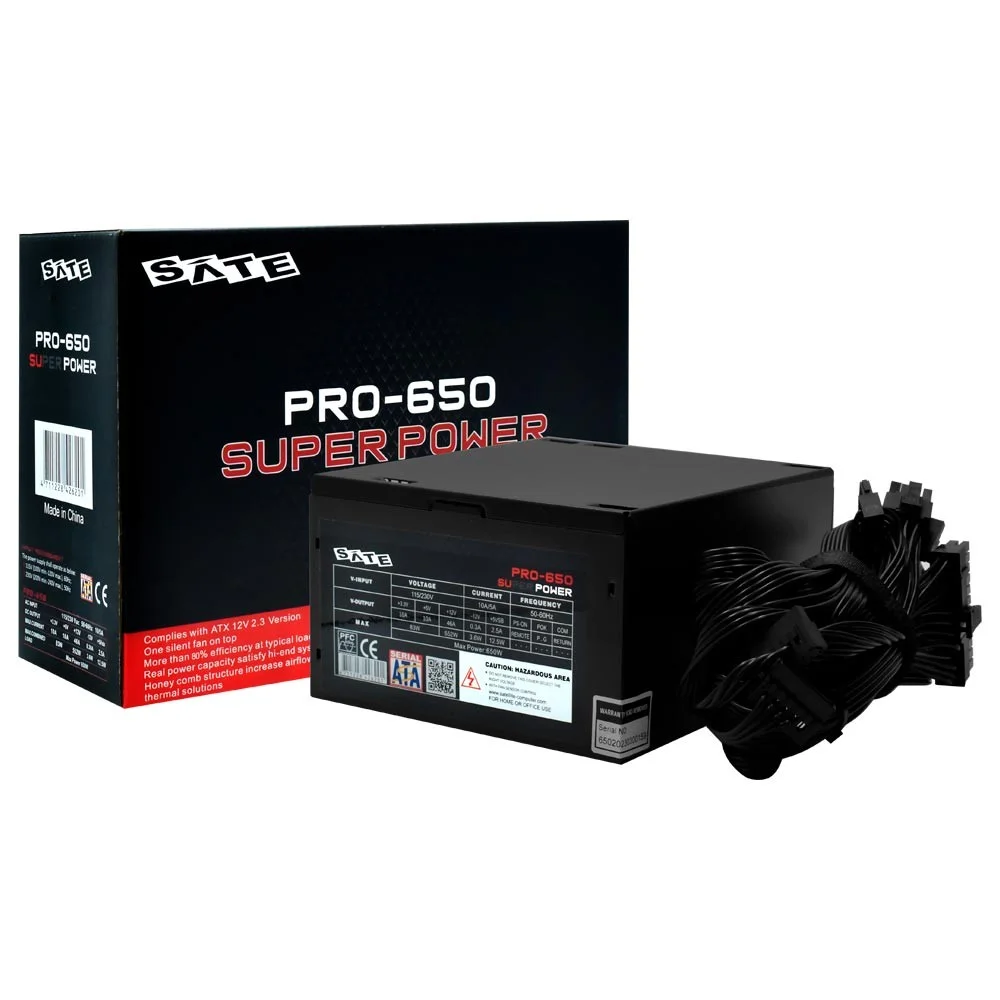 Fonte De Alimentação Satellite Pro-650 Super Power 650w Atx Não Modular Bivolt Silenciosa Ventilador 120mm PC Gamer