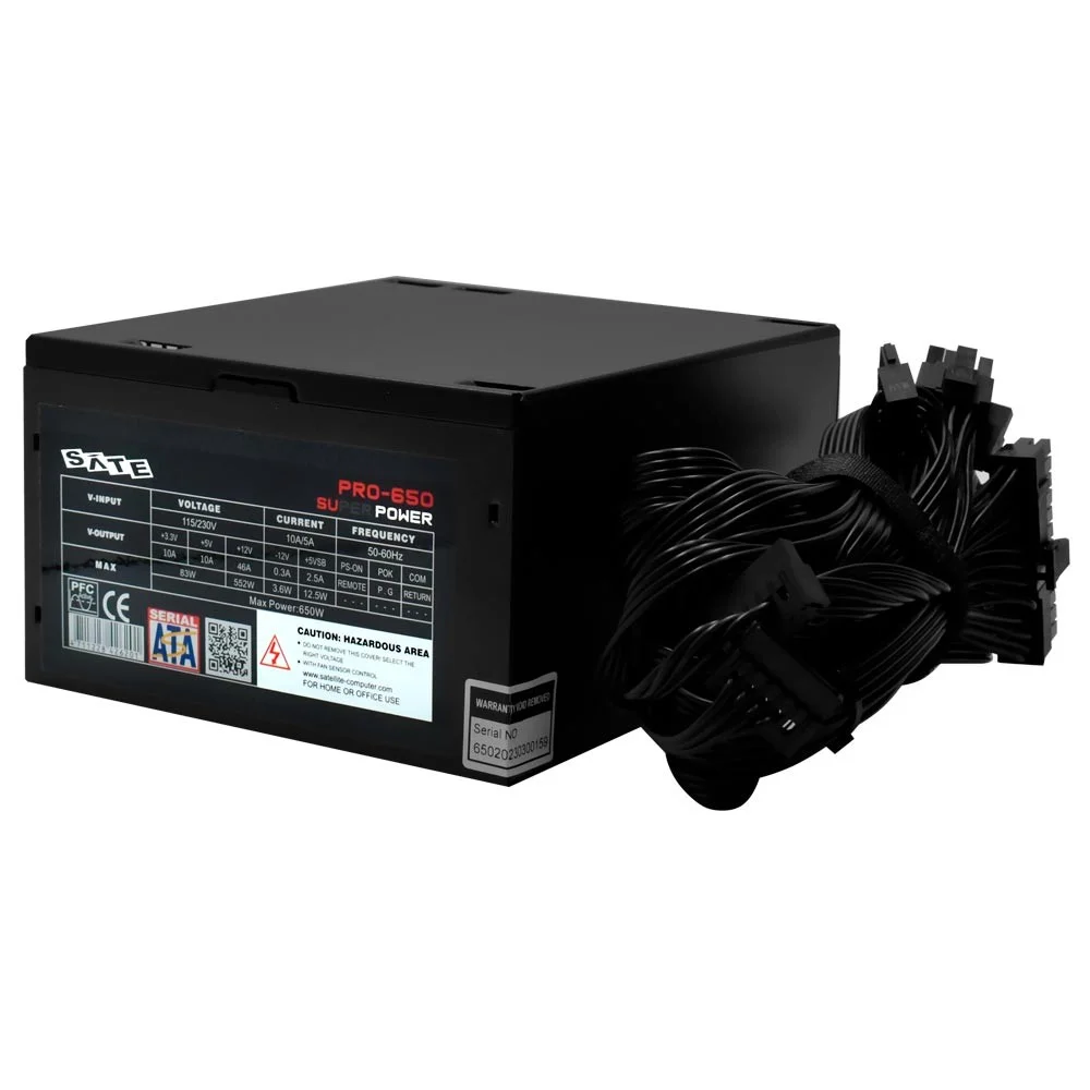 Imagem 2 de 3 do produto Fonte De Alimentação Satellite Pro-650 Super Power 650w Atx Não Modular Bivolt Silenciosa Ventilador 120mm PC Gamer