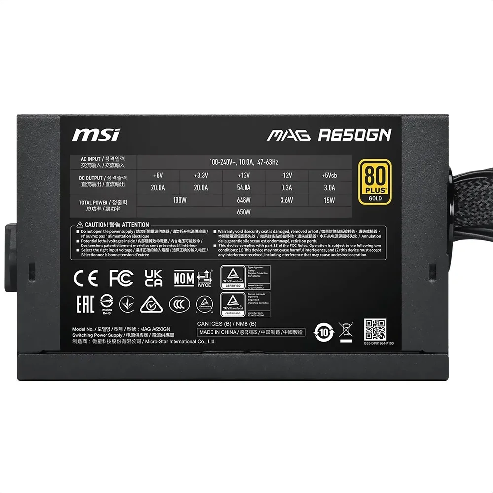 Fonte De Alimentação Msi Mag A650bn 650w Atx 80 Plus Bronze Não Modular Pfc Ativo Bivolt Preto Fonte De Alimentação Msi Mag A650bn 650w Atx 80 Plus Bronze Não Modular Pfc Ativo Bivolt Preto
