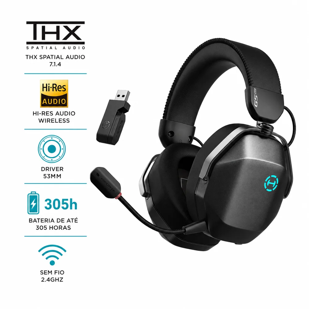 Imagem 4 de 5 do produto Headset Gamer Com THX, Bluetooth 6.0, 2.4ghz, Usb E Wireless, 350h Bateria, Ldac 5.0, Hi-res - Edifier G5 MAX