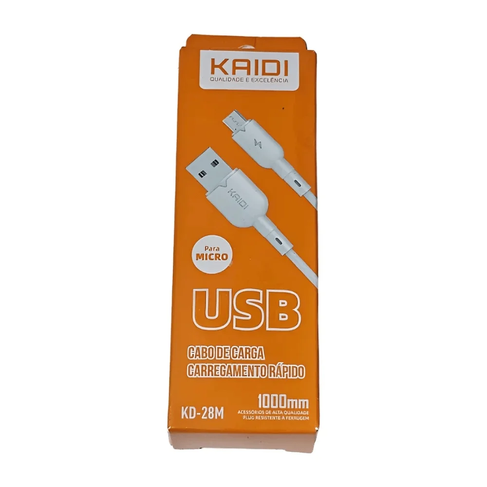 Imagem 2 de 4 do produto Cabo Usb Para Micro-usb Kaidi 1 Metro Branco Carga Rápida Kd-28m