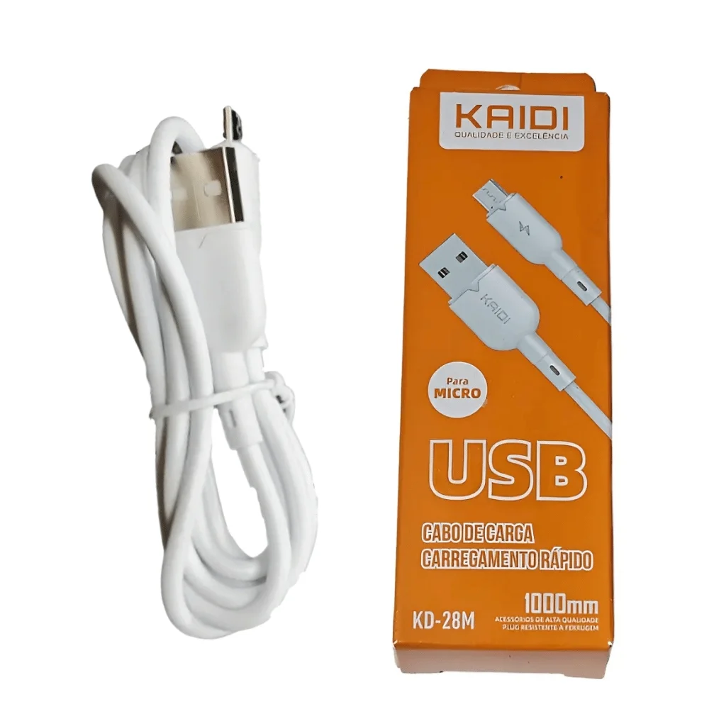 Imagem 3 de 4 do produto Cabo Usb Para Micro-usb Kaidi 1 Metro Branco Carga Rápida Kd-28m