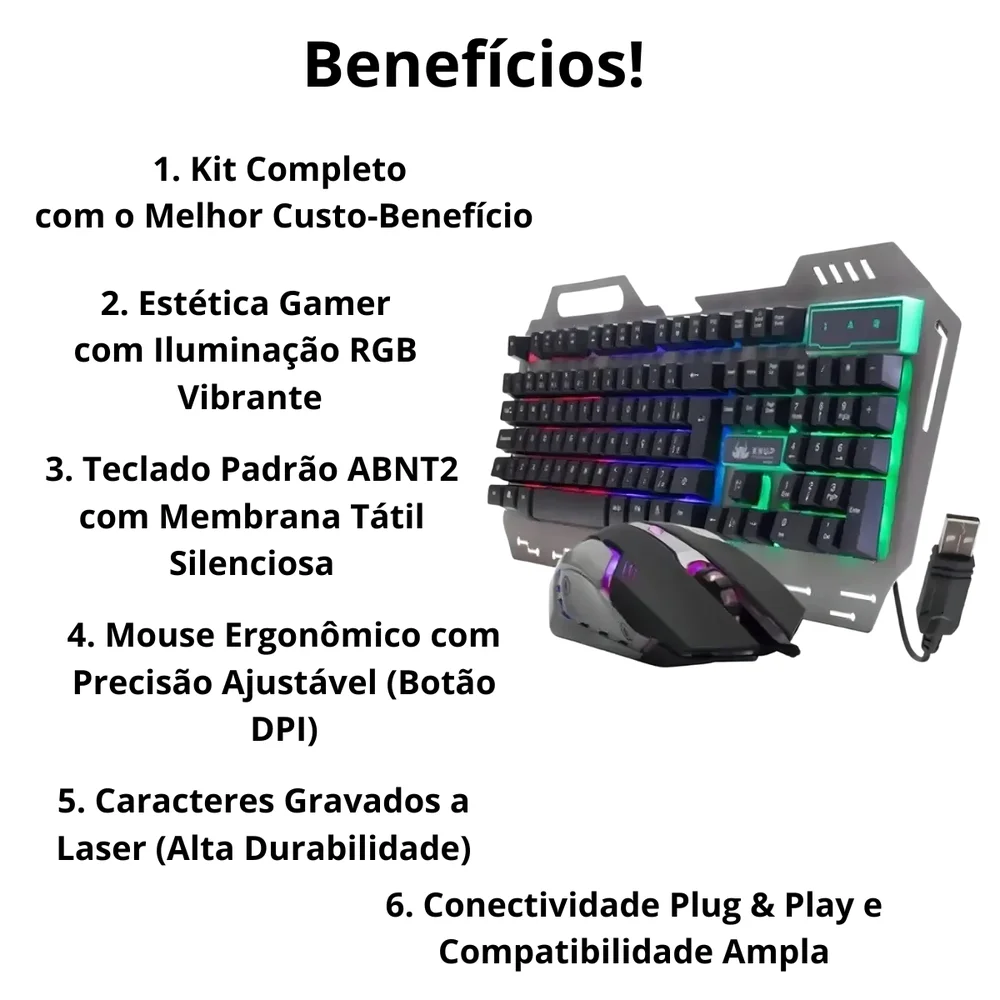 Imagem 3 de 5 do produto Kit Teclado E Mouse Gamer Knup Kp-2054 Usb Com Fio Para PC E Console