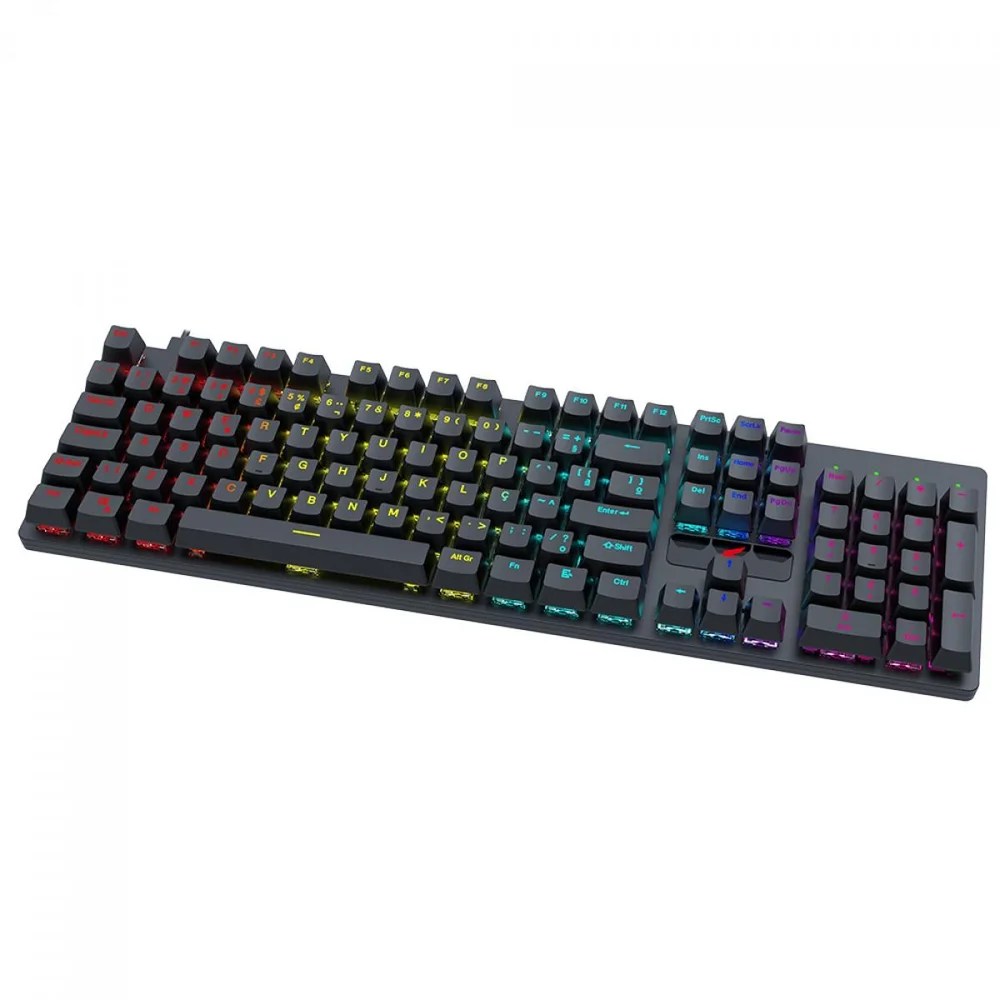 Imagem 2 de 4 do produto Teclado Gamer Superframe Striker, Rainbow, Switch Blue, Abnt2, Usb, Full Size, Preto, Sf-kb-stblfsbbuab