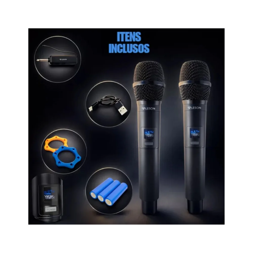 Imagem 3 de 5 do produto Microfone Leson Sem Fio Recarregável Duplo Party Voice
