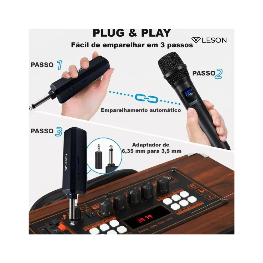 Imagem 5 de 5 do produto Microfone Leson Sem Fio Recarregável Duplo Party Voice