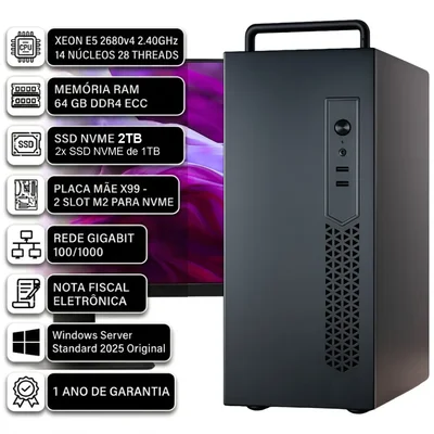 Servidor Xeon E5 2680 V4 14 Núcleos, 64gb Ram, 2TB SSD Nvme, |Windows Server 2025 Standard|