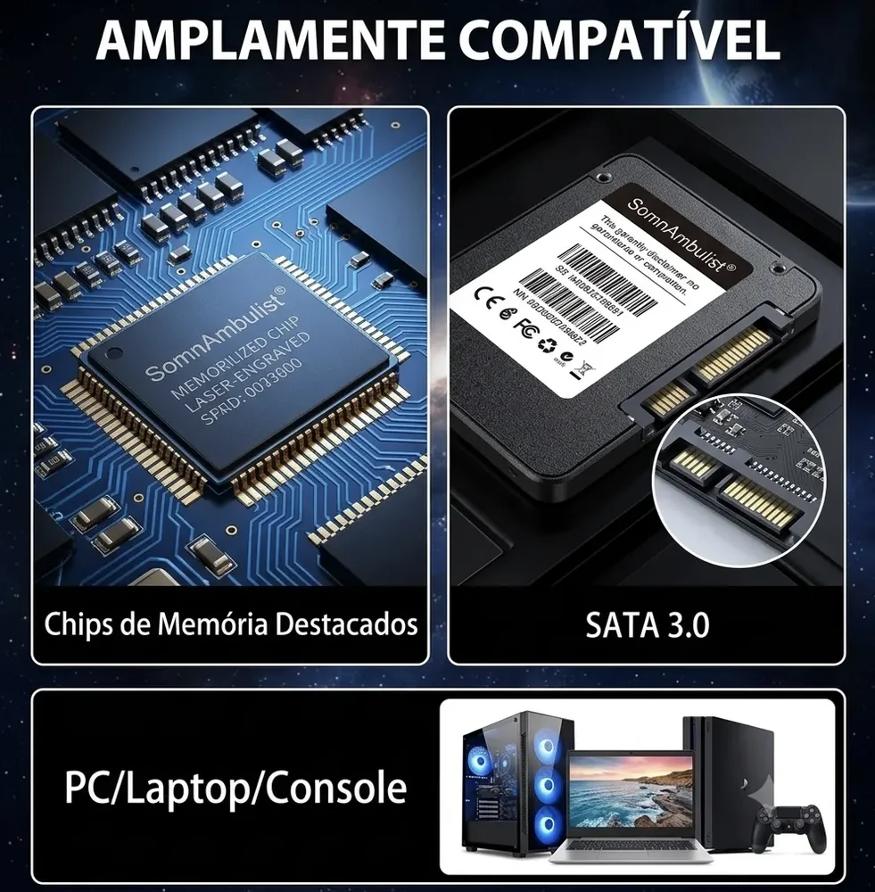 Imagem 3 de 5 do produto SSD 256gb Sata Iii Somnambulist   Alta Velocidade