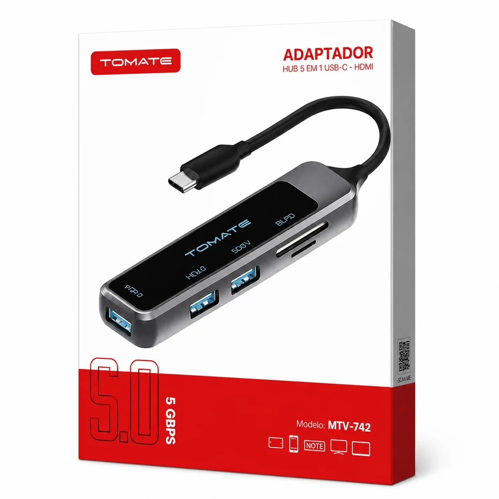 Imagem 4 de 5 do produto Hub Adaptador 5x1 Usb-c Tomate Mtv-742 Usb 3.0 5gbps Tf Sd