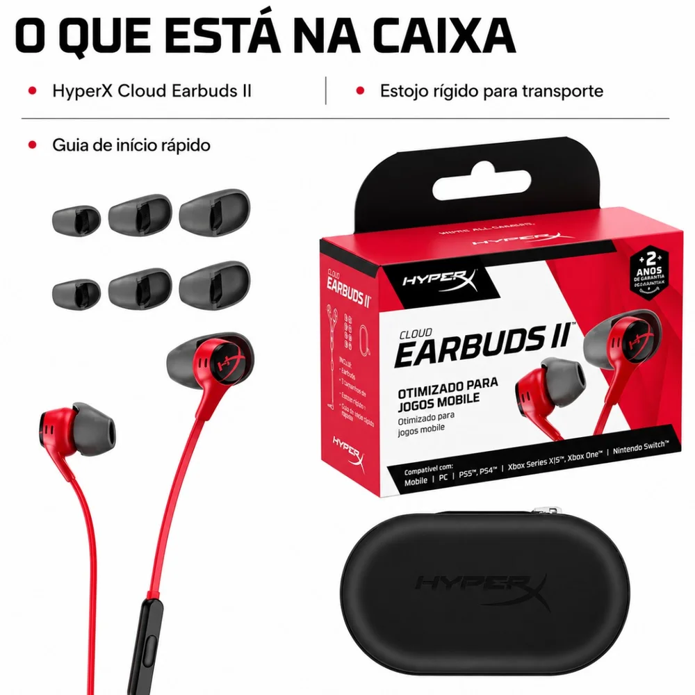 Imagem 3 de 5 do produto Fone De Ouvido Com Fio Gamer Hyperx Cloud Earbuds Ii Vermelho Ceb007