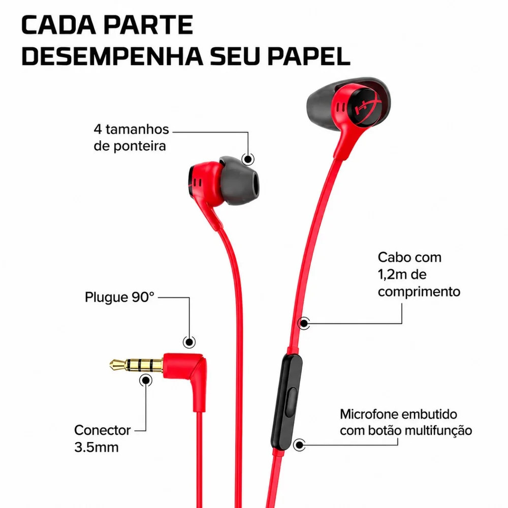 Imagem 5 de 5 do produto Fone De Ouvido Com Fio Gamer Hyperx Cloud Earbuds Ii Vermelho Ceb007