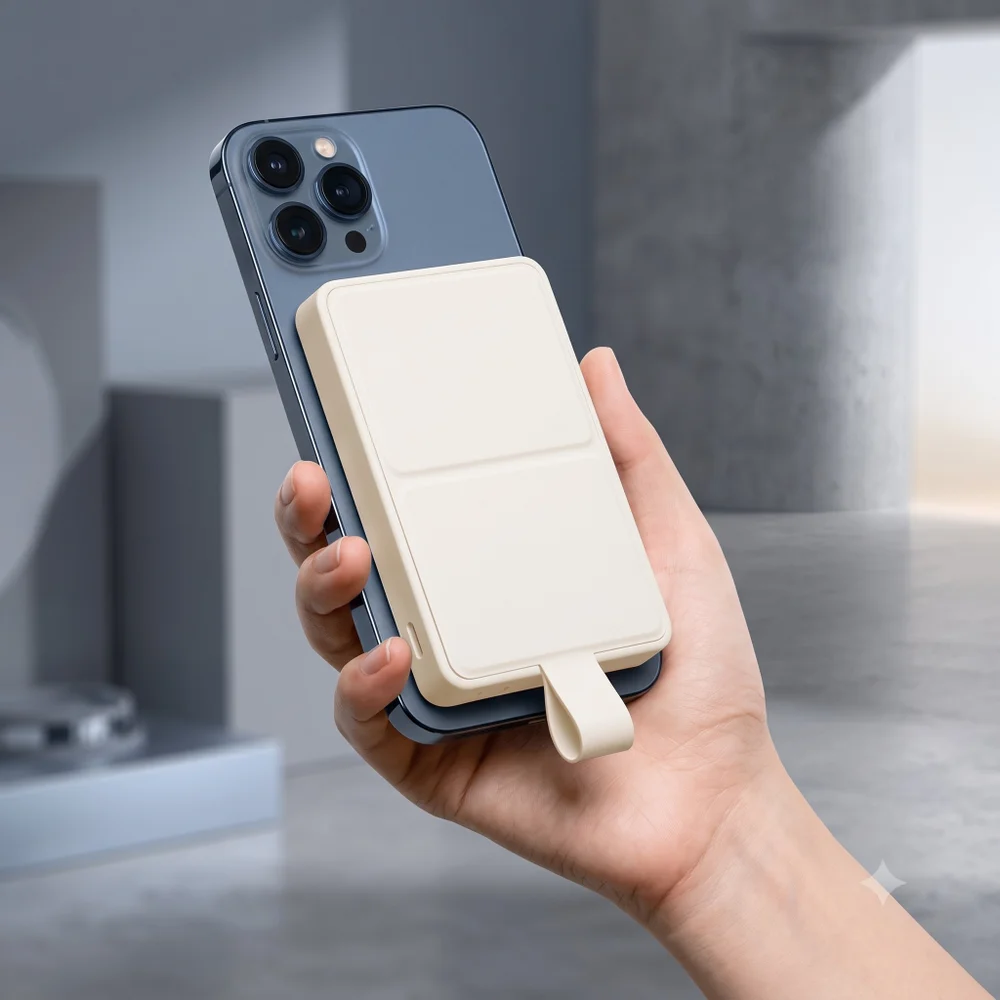 Imagem 3 de 5 do produto Carregador Power Bank Magnético Xiaomi 6000 15w Portátil Com Suporte - Cor: Bege