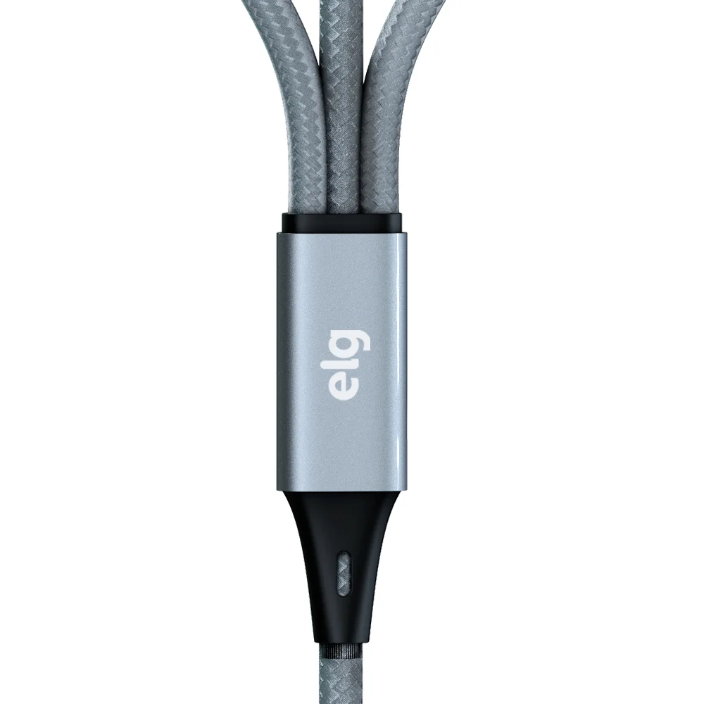 Imagem 5 de 5 do produto Cabo 3 Em 1 Lightning Tipo-c E Micro Usb, Carga Rápida 15w 3a, Nylon Trançado, 1,2 Metros, Cinza, Cs-31cz, Elg