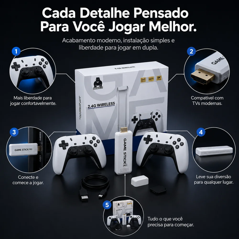 Imagem 3 de 5 do produto Console Retro Game Stick M15 HDMI Com 2 Controles Sem Fio