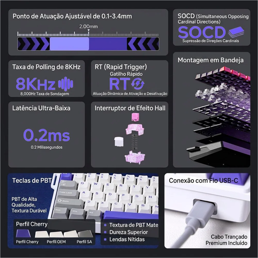 Imagem 5 de 5 do produto Teclado Gamer Aula W68 He Max Hall Effect Hot-swap RGB