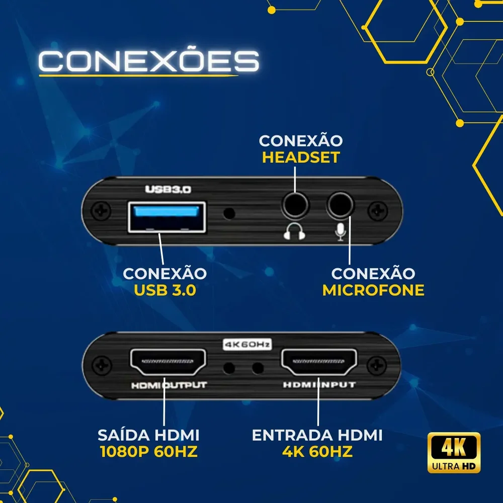 Imagem 2 de 5 do produto Placa De Captura Externa HDMI Usb 3.0 4k 60fps Para S