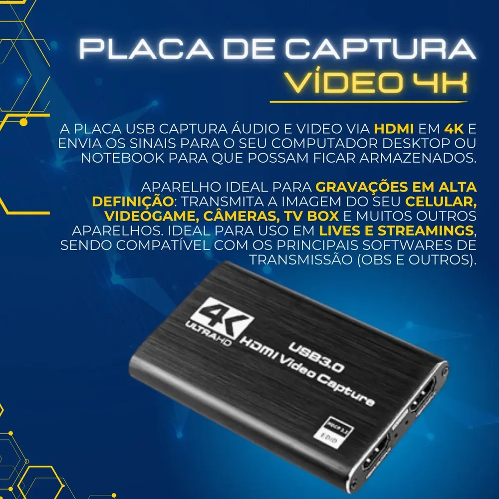 Imagem 5 de 5 do produto Placa De Captura Externa HDMI Usb 3.0 4k 60fps Para S