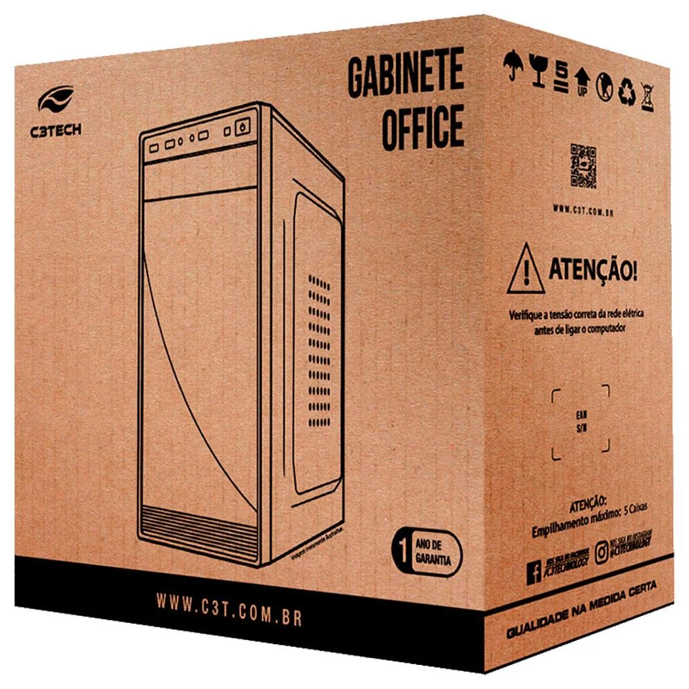 Imagem 4 de 4 do produto Gabinete Comum Micro-atx C3tech Mt-39bk, Com Fonte 200w, Preto, Gar: T3m