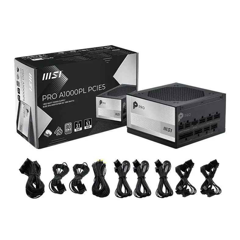 Imagem 5 de 5 do produto Fonte Msi Pro A1000pl, 1000w, Full Modular, Atx 3.1, PCie 5.1, 80 Plus Platinum, Preto, 306-7zplx19-hd8