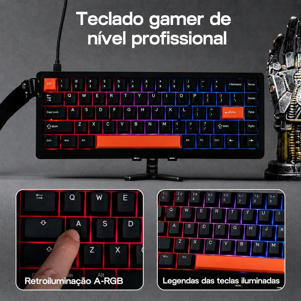 Imagem 3 de 5 do produto Teclado Gamer Epomaker He68 Lite Magnético Hall RGB 65% 8khz