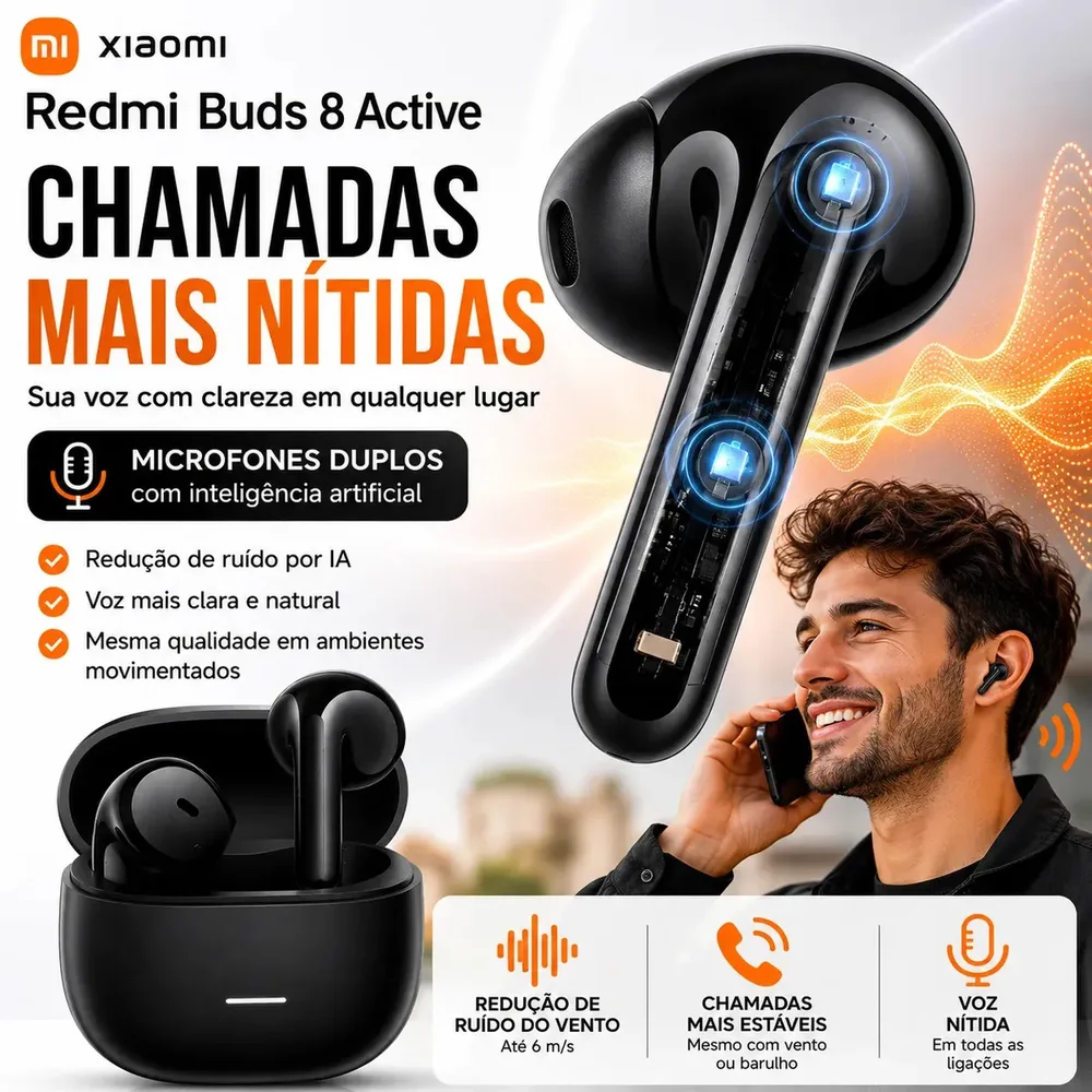 Imagem 3 de 5 do produto Fone De Ouvido Bluetooth Xiaomi Redmi Buds 8 Lite Tws Com Microfone, Bluetooth 5.4 E Até 37 Horas De Bateria