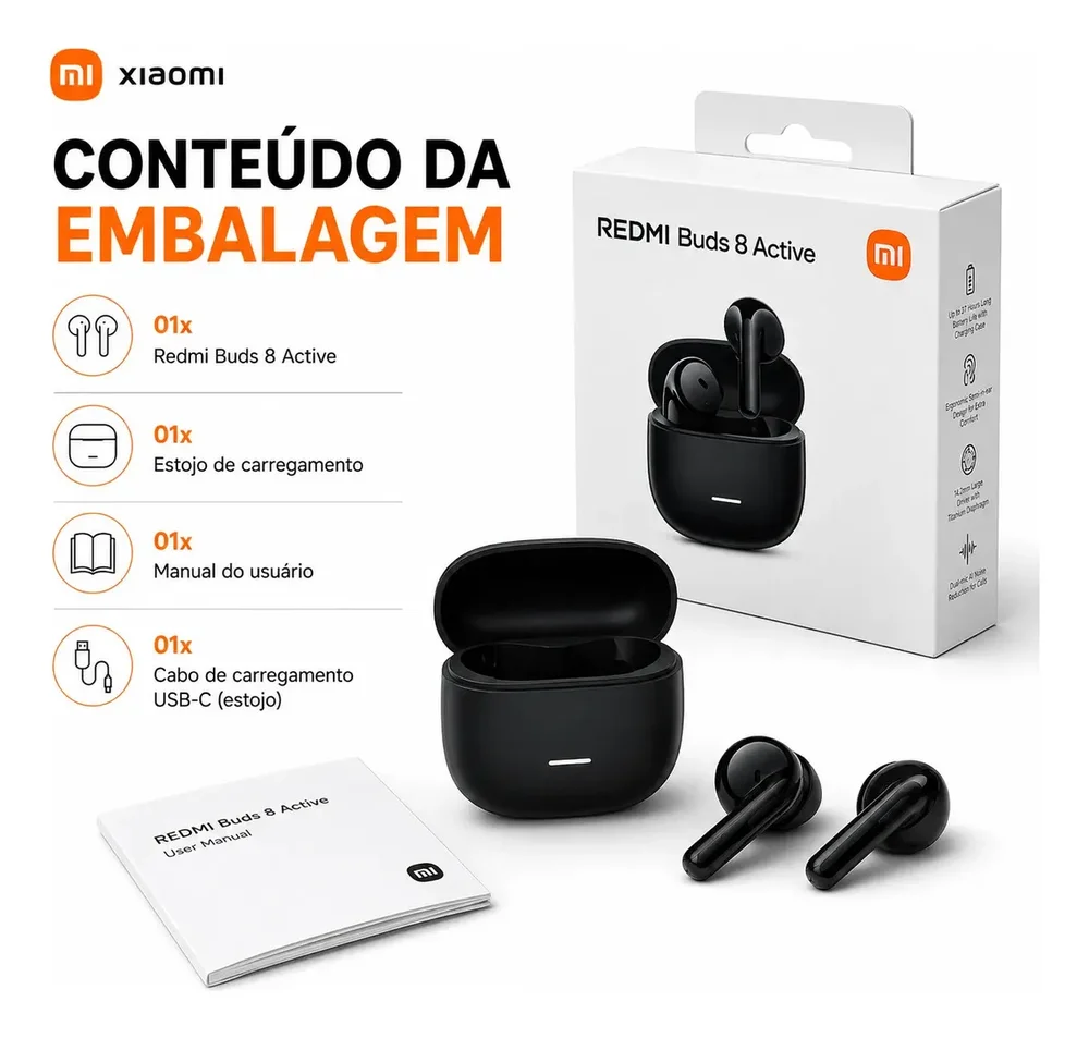 Imagem 5 de 5 do produto Fone De Ouvido Bluetooth Xiaomi Redmi Buds 8 Lite Tws Com Microfone, Bluetooth 5.4 E Até 37 Horas De Bateria