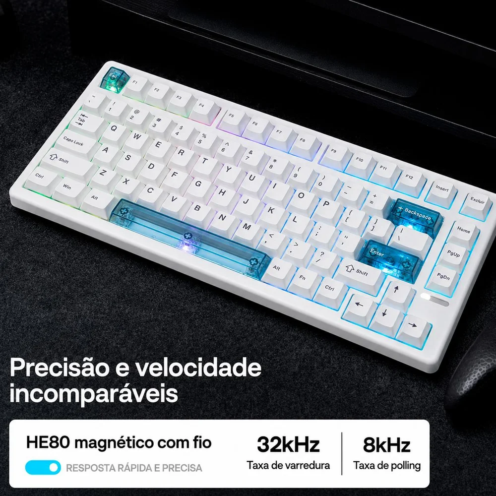 Imagem 4 de 5 do produto Teclado Hall Effect Epomaker He80 Rapid Trigger RGB 75% 8khz